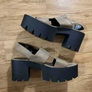 Platform Lug-Sole Suede Slingback Sandals in Taupe